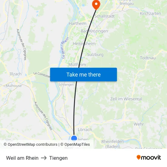 Weil am Rhein to Tiengen map