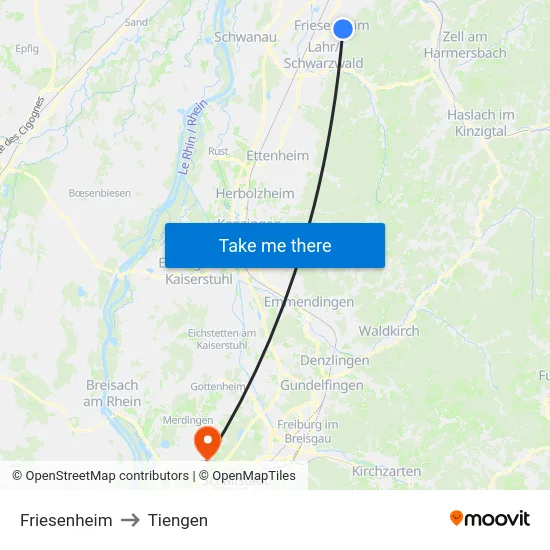 Friesenheim to Tiengen map