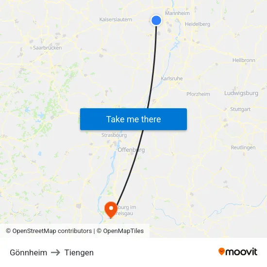 Gönnheim to Tiengen map
