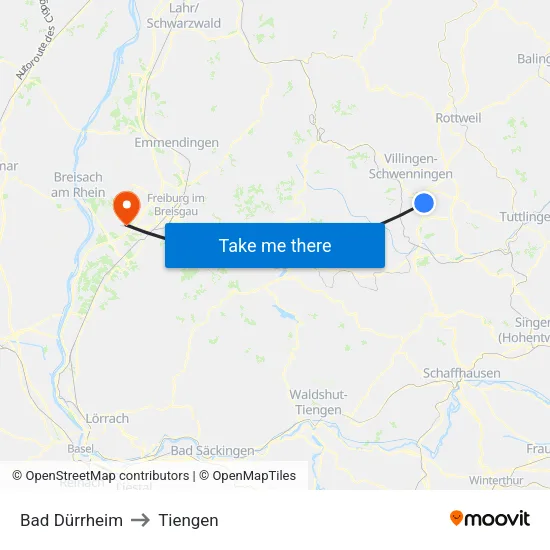 Bad Dürrheim to Tiengen map