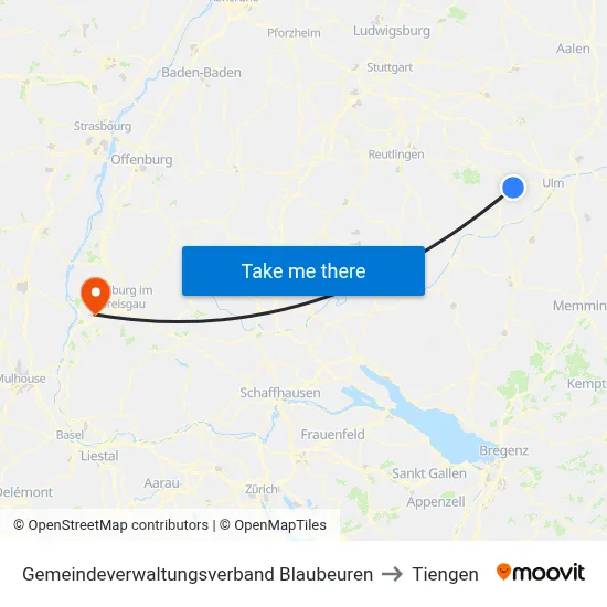 Gemeindeverwaltungsverband Blaubeuren to Tiengen map