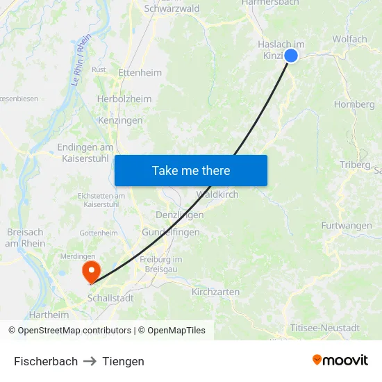 Fischerbach to Tiengen map