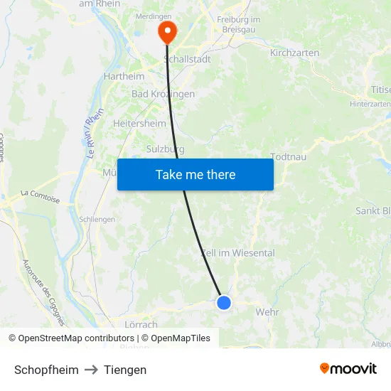 Schopfheim to Tiengen map