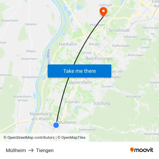Müllheim to Tiengen map