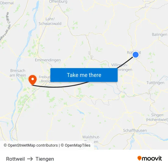 Rottweil to Tiengen map