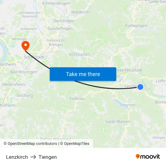 Lenzkirch to Tiengen map