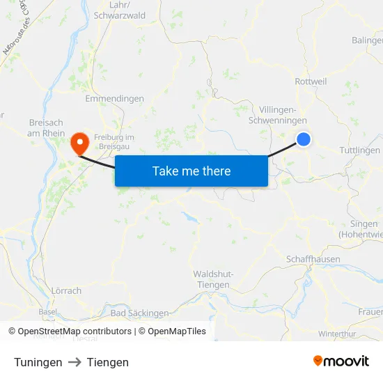 Tuningen to Tiengen map