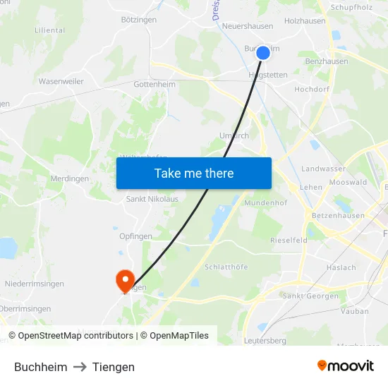 Buchheim to Tiengen map