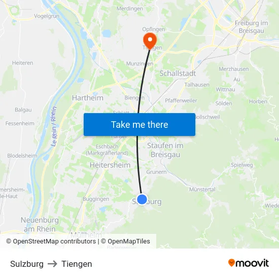 Sulzburg to Tiengen map