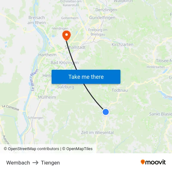 Wembach to Tiengen map