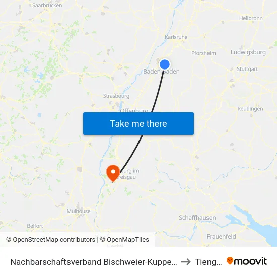 Nachbarschaftsverband Bischweier-Kuppenheim to Tiengen map