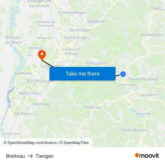Breitnau to Tiengen map