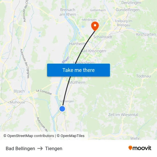 Bad Bellingen to Tiengen map