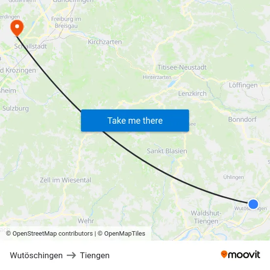 Wutöschingen to Tiengen map