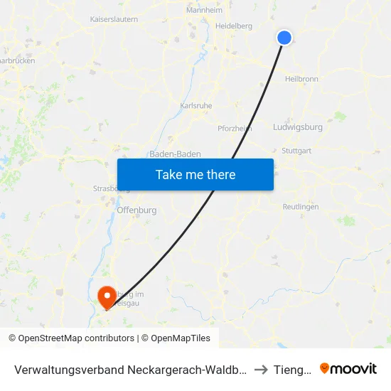 Verwaltungsverband Neckargerach-Waldbrunn to Tiengen map