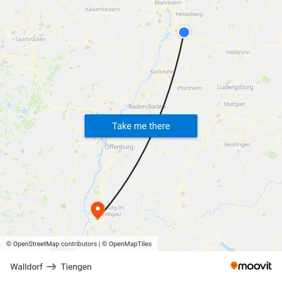 Walldorf to Tiengen map