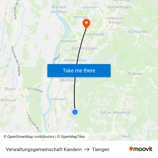 Verwaltungsgemeinschaft Kandern to Tiengen map