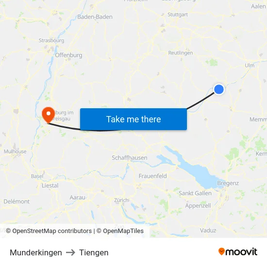 Munderkingen to Tiengen map