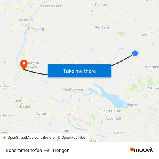 Schemmerhofen to Tiengen map