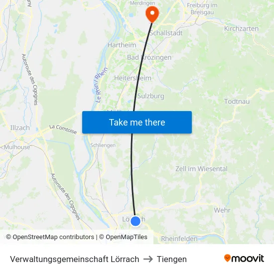 Verwaltungsgemeinschaft Lörrach to Tiengen map