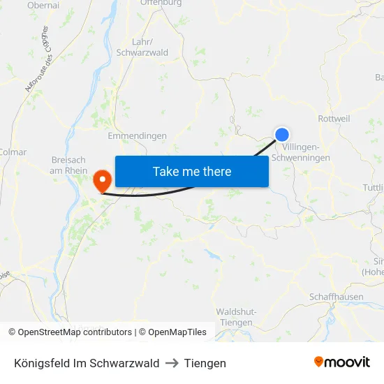 Königsfeld Im Schwarzwald to Tiengen map