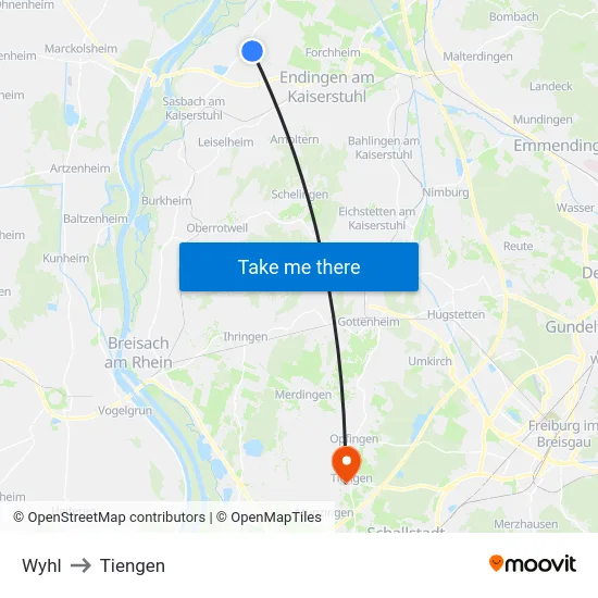 Wyhl to Tiengen map