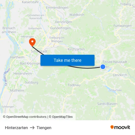 Hinterzarten to Tiengen map