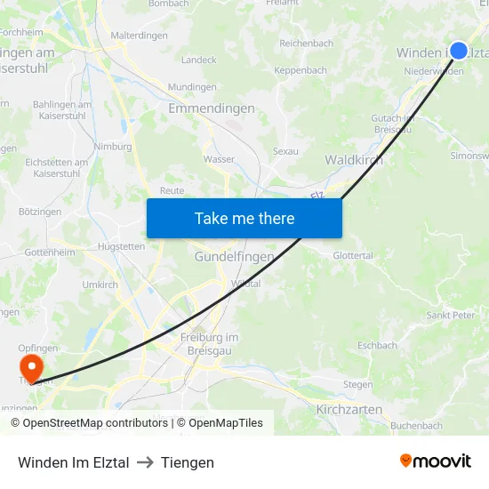 Winden Im Elztal to Tiengen map