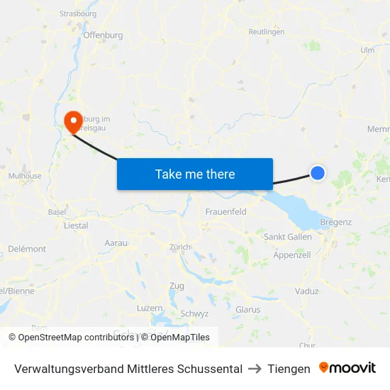 Verwaltungsverband Mittleres Schussental to Tiengen map