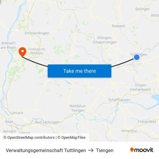Verwaltungsgemeinschaft Tuttlingen to Tiengen map