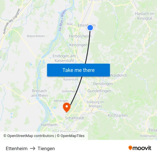 Ettenheim to Tiengen map