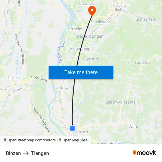 Binzen to Tiengen map