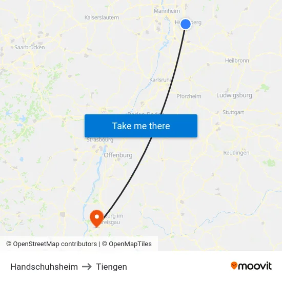 Handschuhsheim to Tiengen map