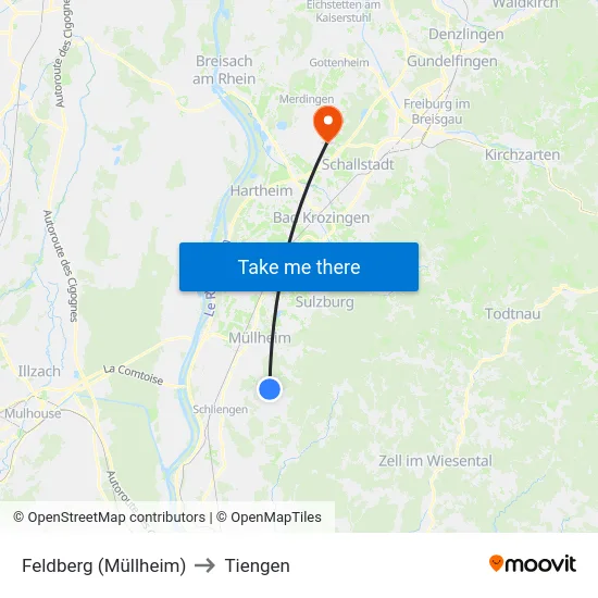 Feldberg (Müllheim) to Tiengen map