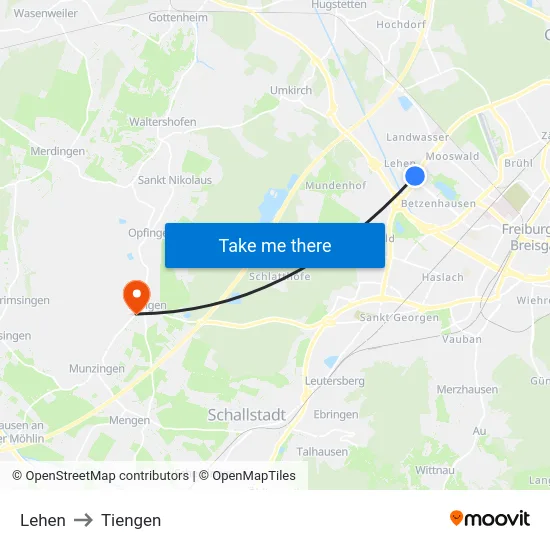 Lehen to Tiengen map