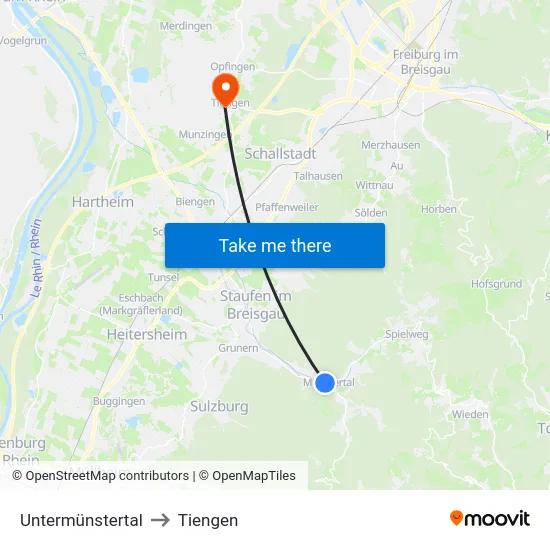 Untermünstertal to Tiengen map