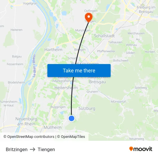 Britzingen to Tiengen map