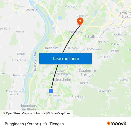Buggingen (Kernort) to Tiengen map