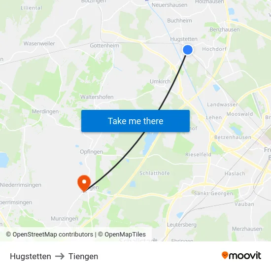 Hugstetten to Tiengen map