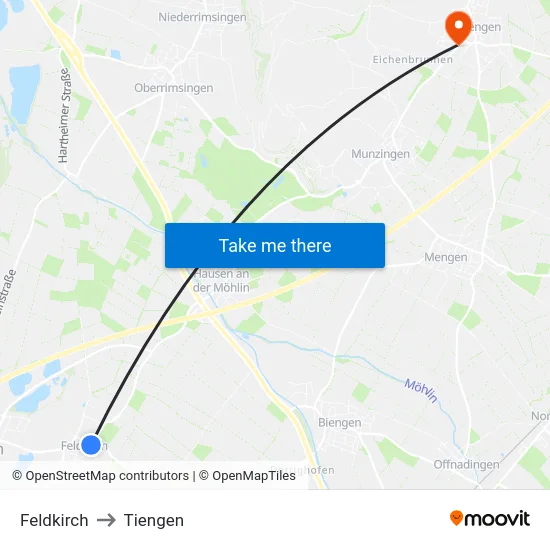 Feldkirch to Tiengen map