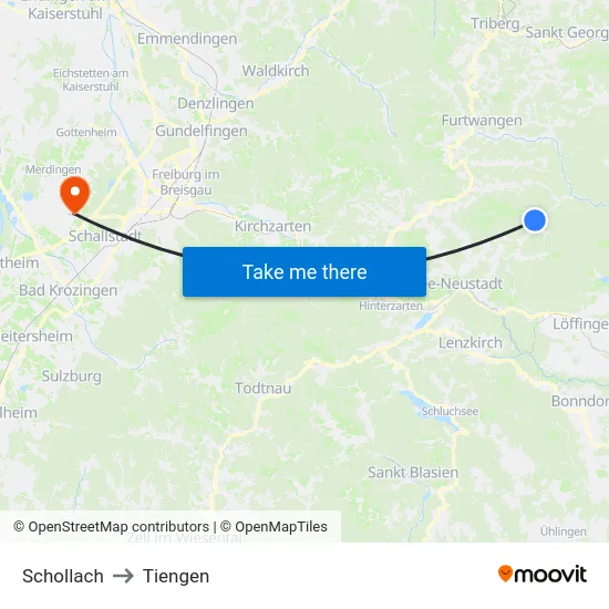 Schollach to Tiengen map