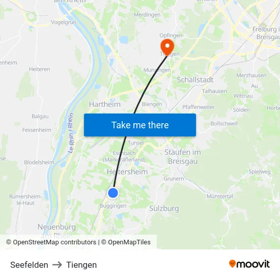 Seefelden to Tiengen map