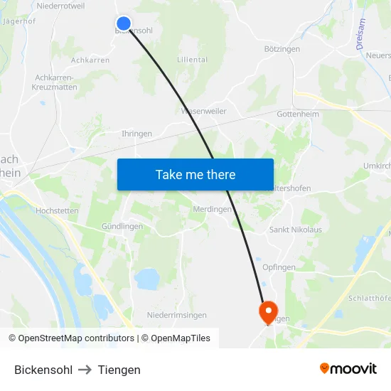 Bickensohl to Tiengen map