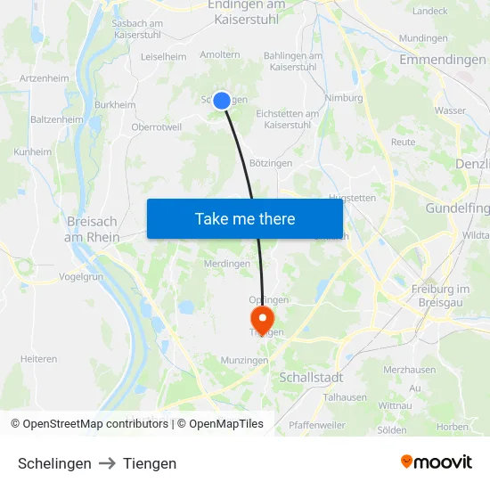 Schelingen to Tiengen map