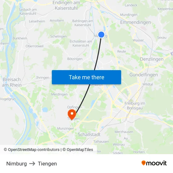 Nimburg to Tiengen map