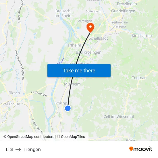 Liel to Tiengen map