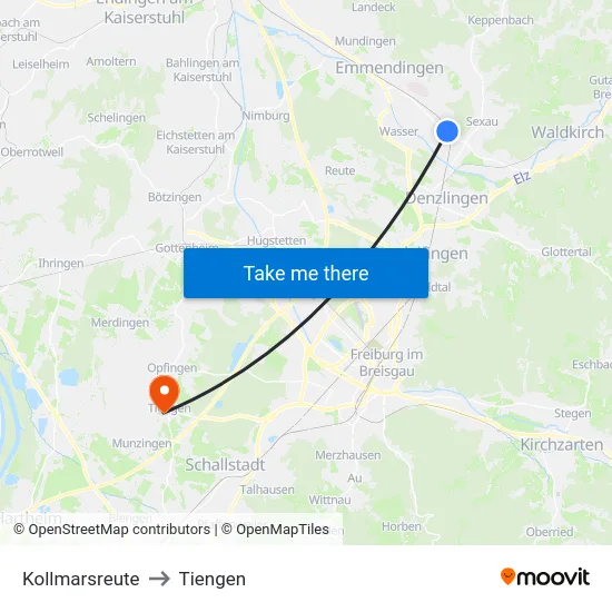 Kollmarsreute to Tiengen map