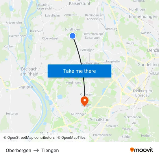 Oberbergen to Tiengen map