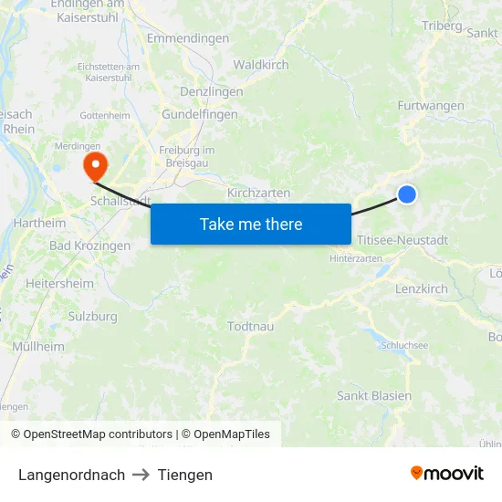 Langenordnach to Tiengen map