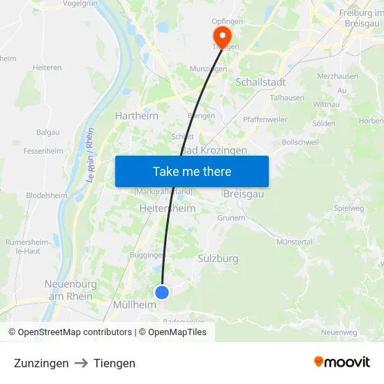 Zunzingen to Tiengen map